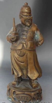 

RHS0199 11" Chinese Old Bronze FengShui Wealth God Old Man DaFuHao Hold Pipe Fan Statue