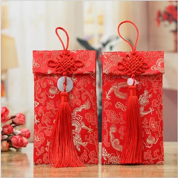 

free shipping 2pcs wedding favor China red envelopes Chinese knot tassel red wallet Chinese New Year money gift bag babyshower
