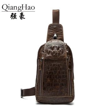 

New fashion Crocodile style men chest pack 100% genuine leather shoulder bag Alligator messenger bag famous brand crossbody bag