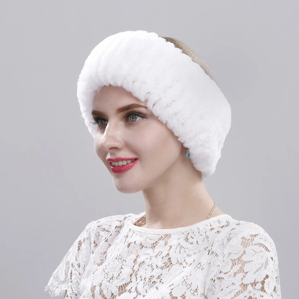 С натуральным кроличьим мехом повязка на голову Для женщин зимние вязаные Обувь на теплом меху шарфы на голову воротник натуральный Эластичный Теплая шапка Подлинная HW05