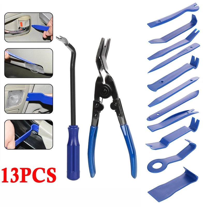 

13pc Plastic Car Radio Door Clip Panel Trim Dash Audio Removal Pry Tool Kit Blue