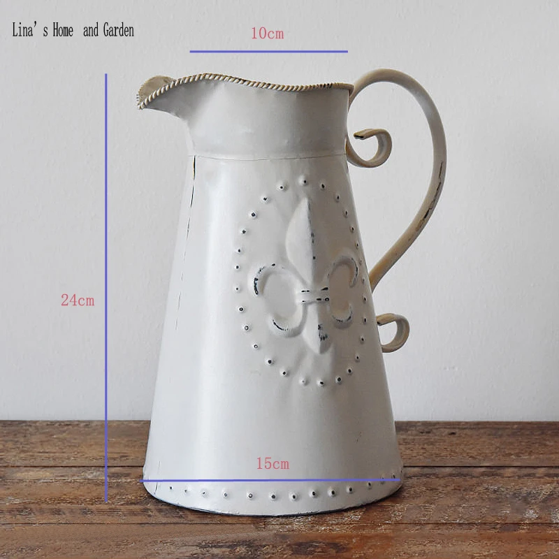handmade white retro vintage metal watering can flower vase (15)