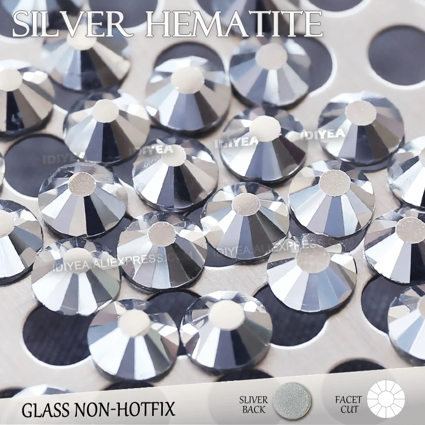

Silver Hematite SS3 SS4 SS5 SS6 SS10 SS20 SS30 for Nail Art Flat Back Rhinestones Glitters Crystals DIY Non HotFix stone strass