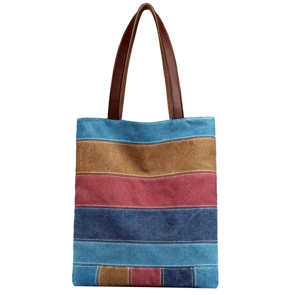 

Women's Handbag Rainbow Color Contrast Color Stitching Canvas Bag Retro Bag leisure Shoulder bag for girls