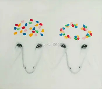 

Lovely colored sheep head white skin two goats classic painted oil painting on canvas nice decoration colorful goat oil painting