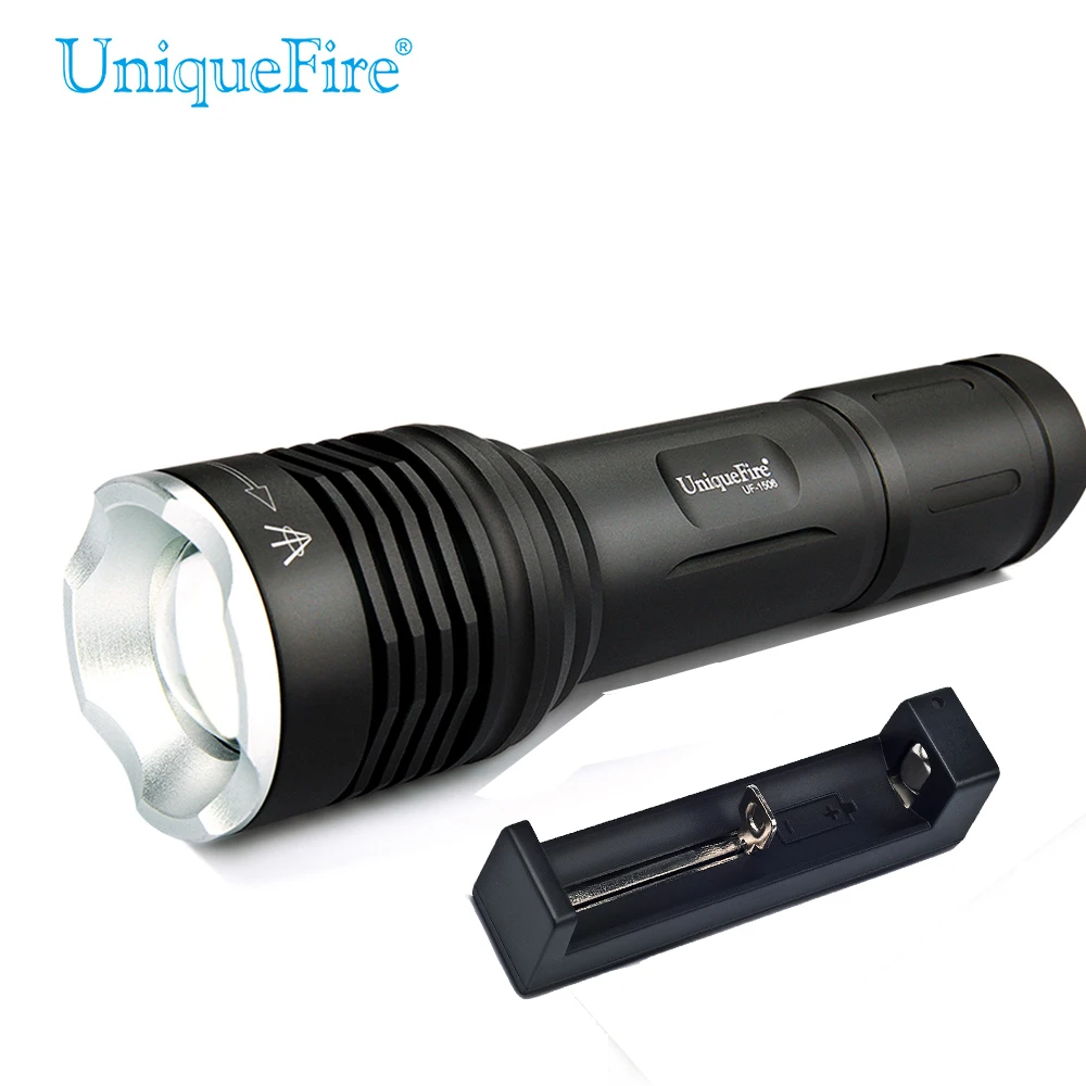 UniqueFire 5 режимов Черный 1506 XML светодиодный фонарик масштабируемый+ зарядное устройство 1200 люмен 20 мм выпуклая линза Невидимый светодиодный фонарик