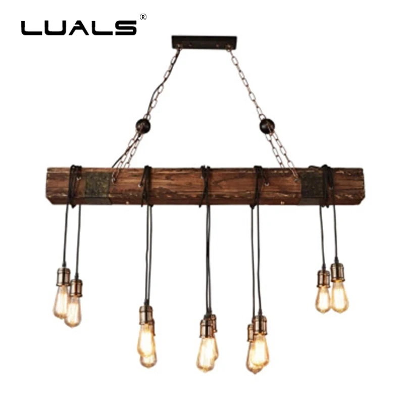 

American Vintage Pendant Lights Loft Wood Art Hanging Lamp Creative Theme Restaurant Pendant Lights Industrial Edison Lighting