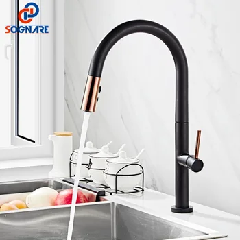 Black Kitchen Faucet For Kitchen Mixer Tap 360 Rotate Swivel Faucet Solid Brass Single Handle Mixer Sink Pull Out Kitchen Tap kitchen faucets single handle pull out rotate swivel kitchen tap sink faucet brass sink mixer tap