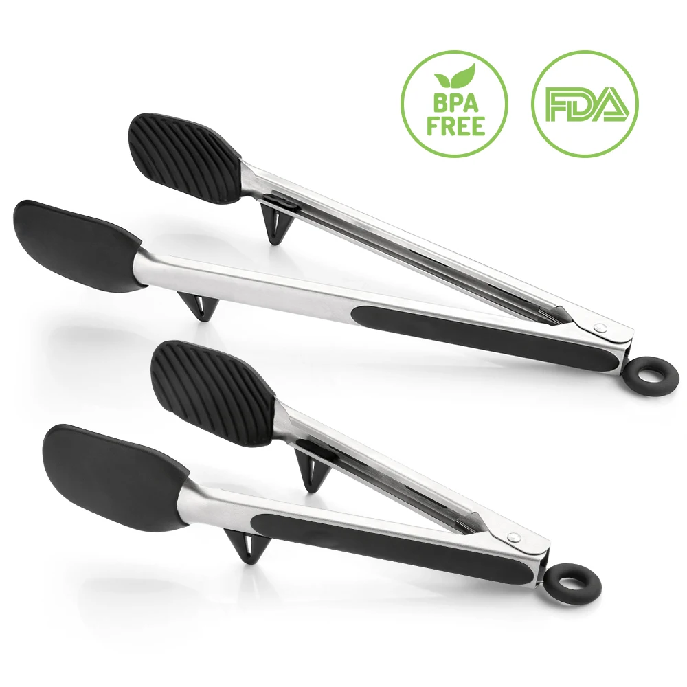 2 Pcs Non Stick Stainless Steel Food Tong Set Kitchen Tongs Set Grill