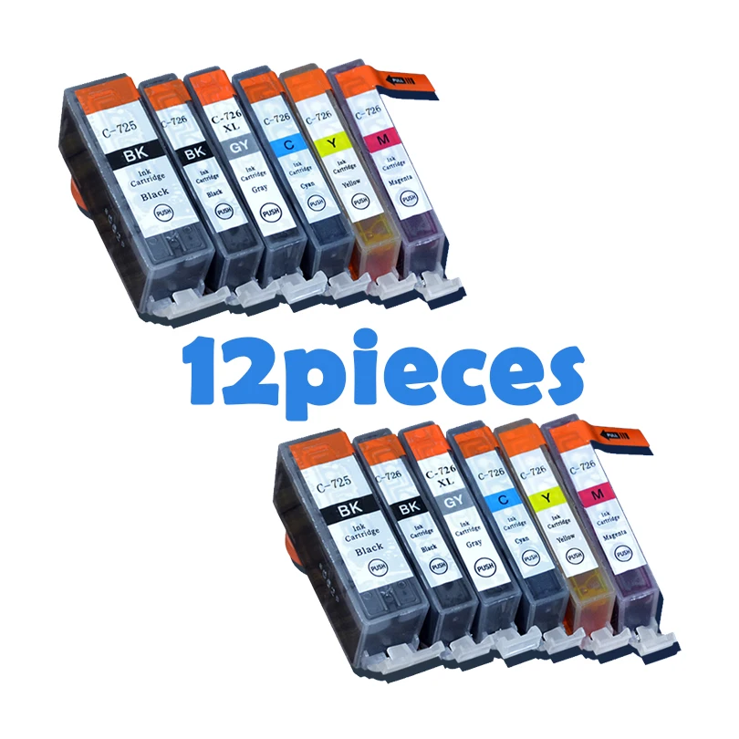 12 шт. картриджи для принтеров canon PGI 725 CLI 726 IP4870 IP4970 IX6560 MG5170 MG5270 MG5370 MG6170 MG6270 |