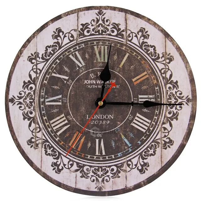 Wall Clock Silent Retro Wooden Decorative Round Wall Hours Antique