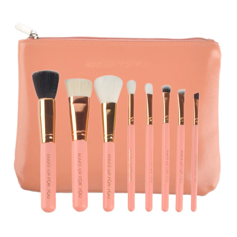 Make up Cosmetic Brushes Set Baking Varnish Wooden Handle with Zip PU