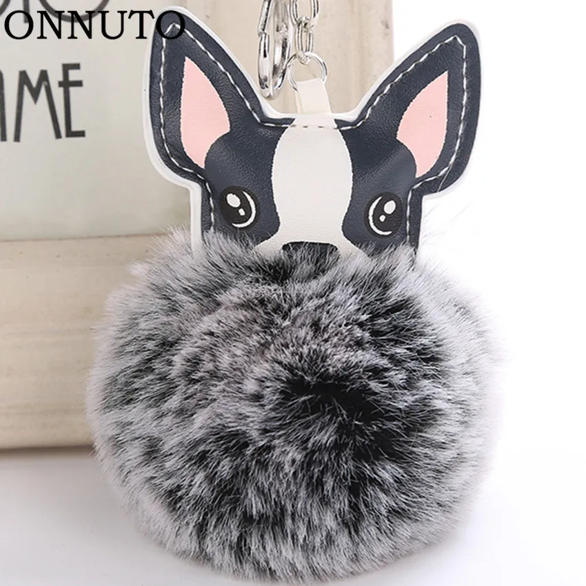 

Faux Rabbit Fur Ball Dog Keychain Pompom Key Chain Pom Pom Porte Clef Fluffy Leather Key Ring Llaveros Chaveiros Portachiavi