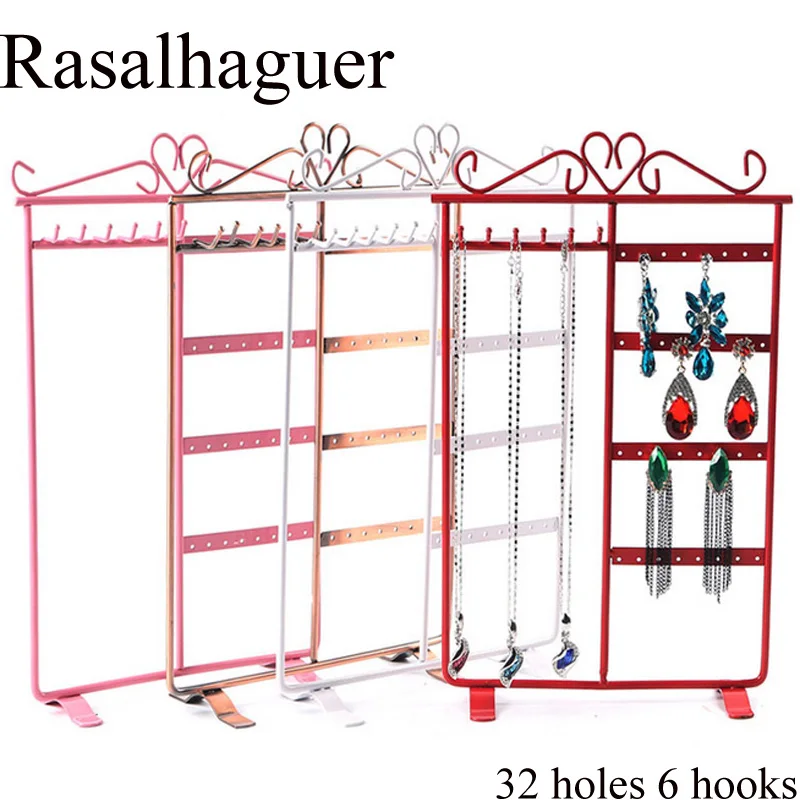 Fashion 32 Holes 6 Hooks Earrings Stud Necklace Jewelry Display Jewllery Organization Multifunction