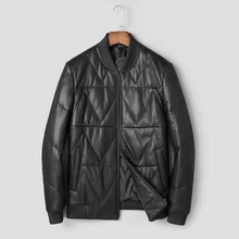 Мужское кожаное пальто из овчины, мужское кожаное пальто с белым утиным пухом, мужское кожаное пальто из натуральной кожи, мужское зимнее пуховое пальто