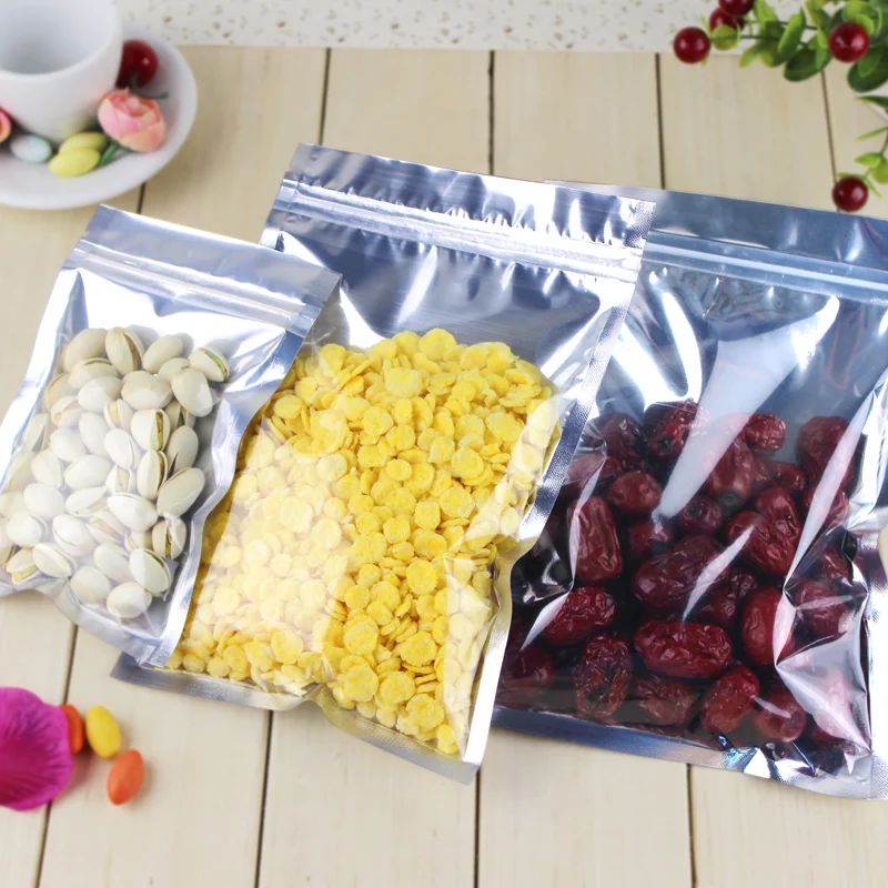 

10*17.5cm,100pcs Translucent plating aluminium ziplock bag - one side transparent aluminizing foil pouch zipper reclosable pack