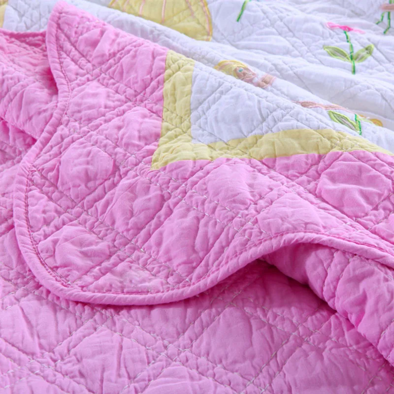 Детское одеяло, комплект из 2 предметов, ручные Аппликации, покрывало, аппликация, хлопковые стеганые одеяла, розовое покрывало принцессы, двойной размер, постельное белье для девочек