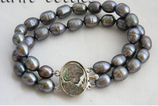 

shipping2Strands 8'' 9.5MM Gray Rice Freshwater Pearl Bracelet 5.25