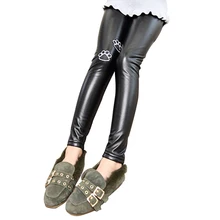 

2018 Autumn New Children Clothing Baby Girls Pu Leather Pants Leggings Girl Winter Legging Kids Appliques Warm Thin Slim Trouser