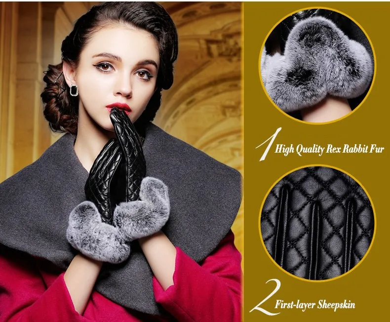 Перчатки для сенсорного экрана для женщин, зимние теплые перчатки из натуральной кожи для элегантных дам, натуральный мех, овчина