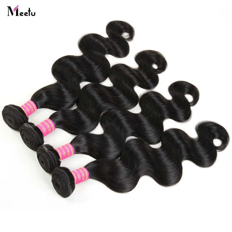 

Meetu Peruvian Body Wave 4 Bundles Deal 100% Human Hair Weave Bundles Natural Color Non Remy Hair Can Be Dyed Hair Extensions