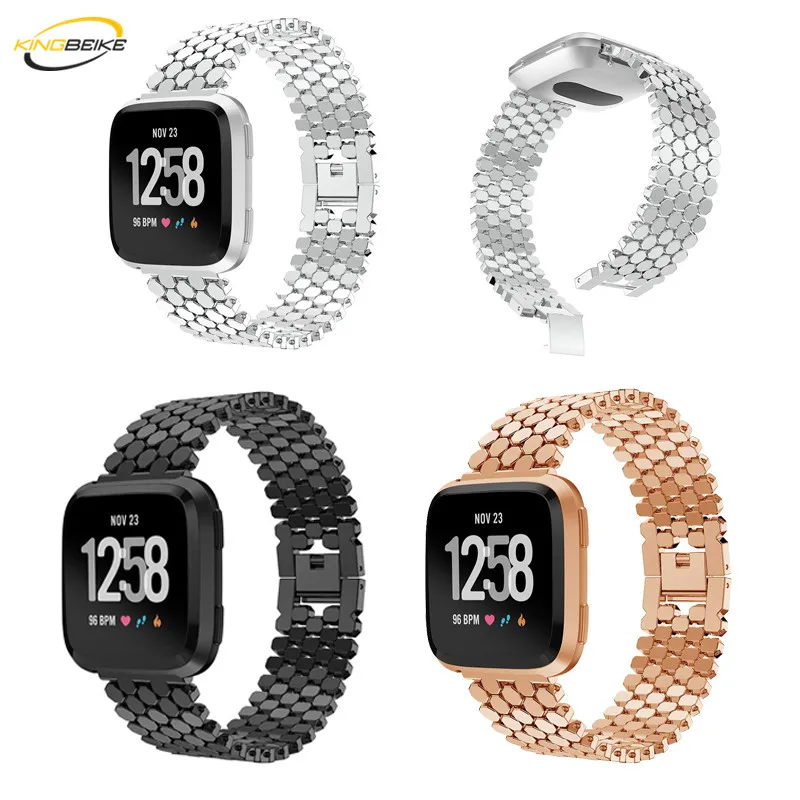 

KINGBEIKE 3 Colors Stainless Steel Watchband for Fitbit Versa Smart Watch Band Metal Belt Replacement Wristwatch Bracelet strap