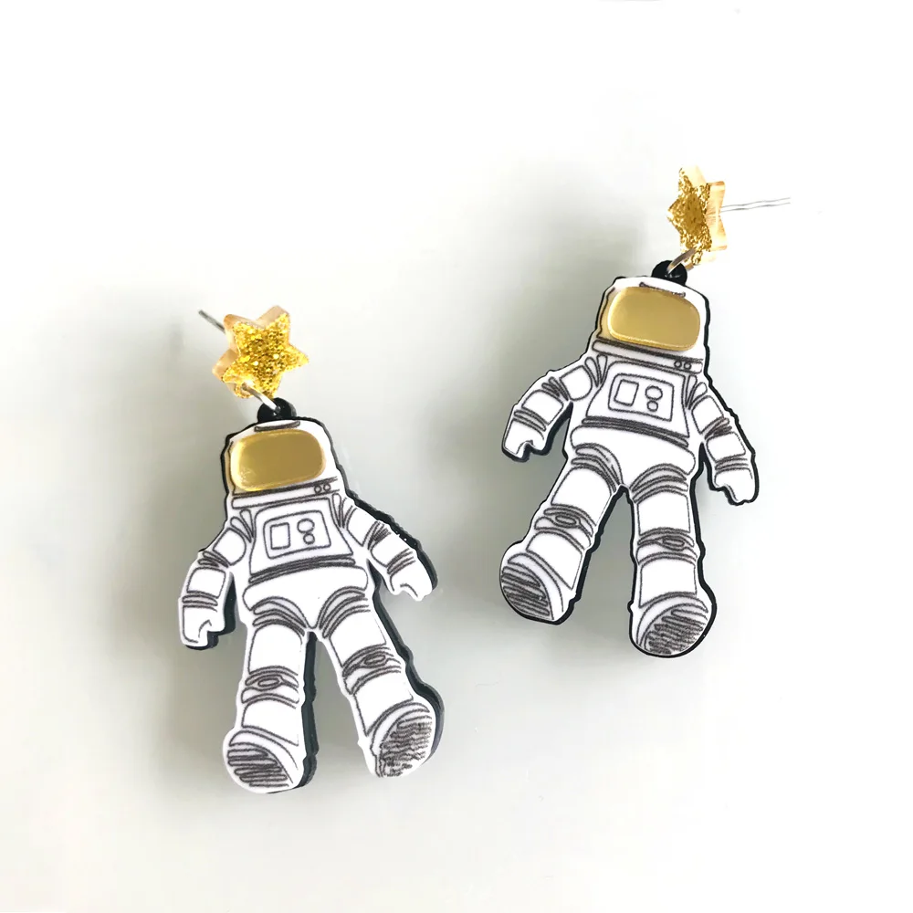 Funny Exaggerated Spaceman Acrylic Drop Earrings Shining Glitter Powder Star Cool Winter Drop Earrings for Women Unique Brincos Funny Exaggerated Spaceman Acrylic Drop Earrings Shining Glitter Powder Star Cool Winter Drop Earrings for Women Unique Brincos