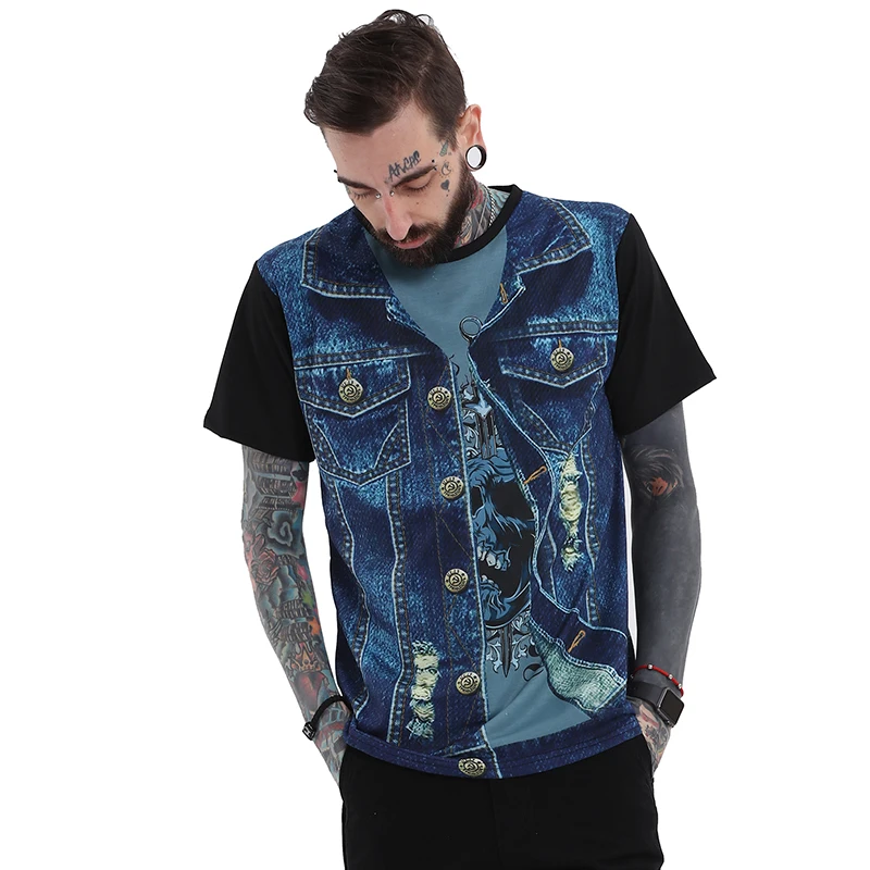 Faousha para Hombre Camiseta 3d impreso falso dos piezas divertida camisa de manga corta Streetwear suelta Camisetas Hombre