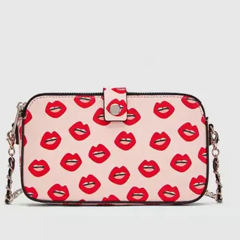 

Trong women's crossbody wallet red lips purse card slots holder multi-purpose organizer bag girl's messenger bag shoulder bags
