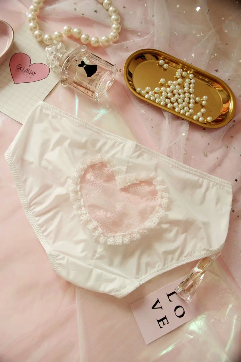 Японские мягкие кружевные подштанники для девочек в стиле Лолиты с сердечками из молочного шелка большого размера с прозрачным экраном, красивые кружевные подштанники GZ-K26