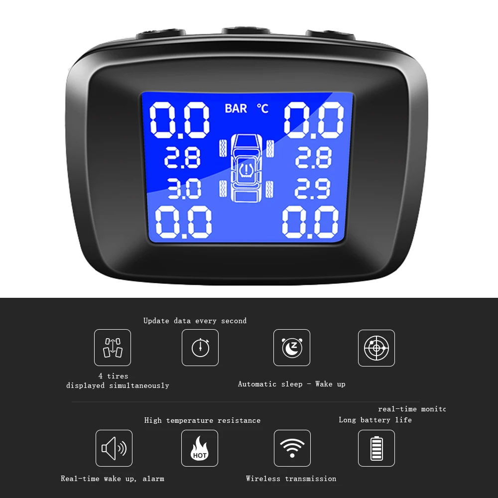 Система контроля давления в шинах беспроводной TPMS прикуриватель с 4 шт. внутренние датчики температуры давления ЖК-дисплей