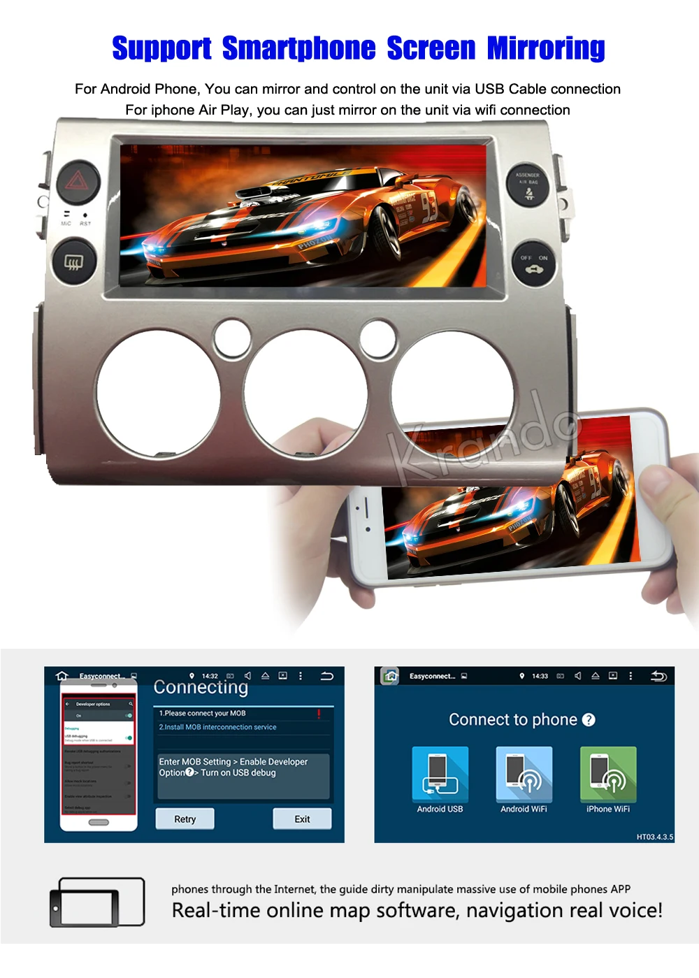 Krando Vertical screen android car radio multimedia For Toyota FJ Cruiser 12.3'' Big screen navigation with gps system