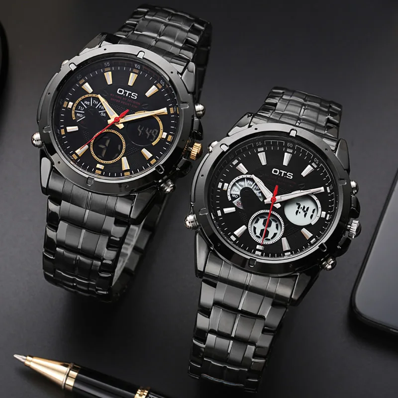 OTS Элитный бренд часы для мужчин бизнес повседневное кварцевые Полный сталь