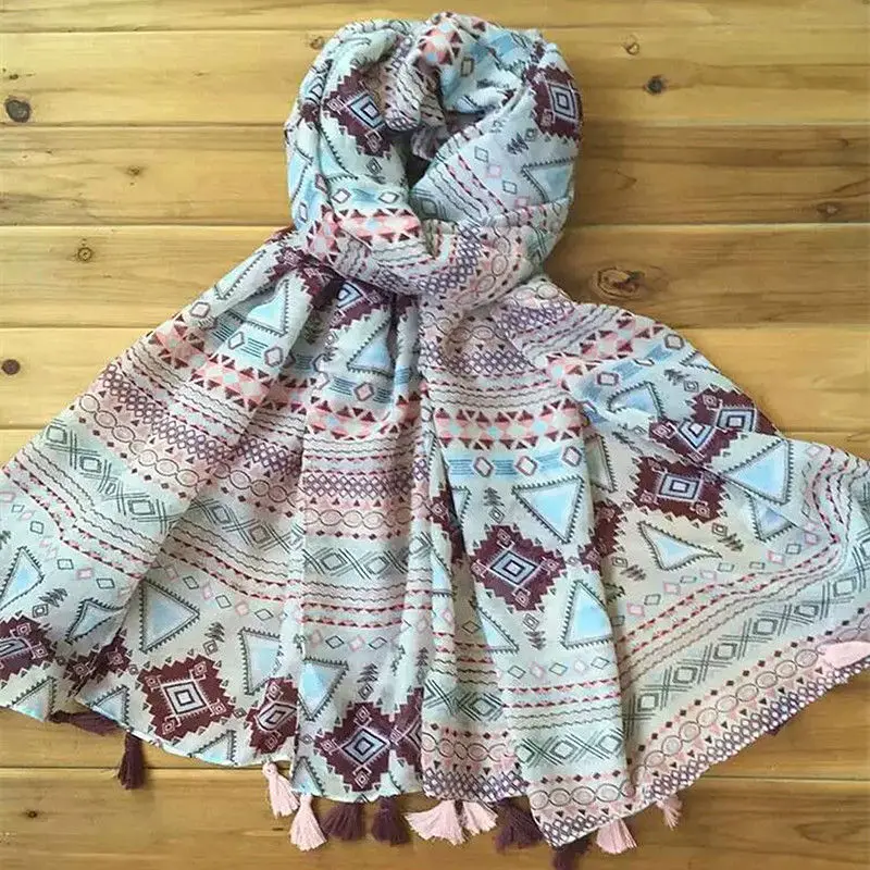 

2019 new print colour geometry tassels winter Muslim hijab scarf woman gorgeous bandana silk scarf Free Shipping Independen pack