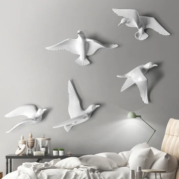 

5PCS Europe Wall Hanging Resin Bird Wall 3D Stereo Sticker Livingroom TV Background Wall Mural Decoration Crafts Wall Ornaments