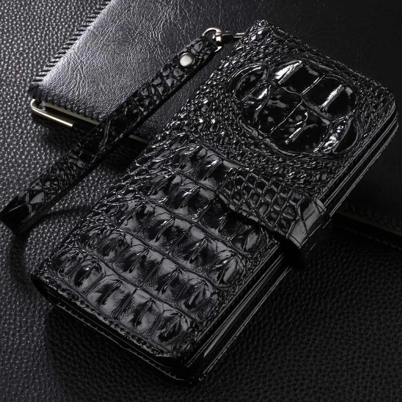 Роскошный чехол-кошелек для SAMSUNG Galaxy S7 Edge S8 S9 S10 Plus A30 A40 A50 A60 откидная крышка чехол из крокодиловой кожи чехол для телефона - Цвет: Черный