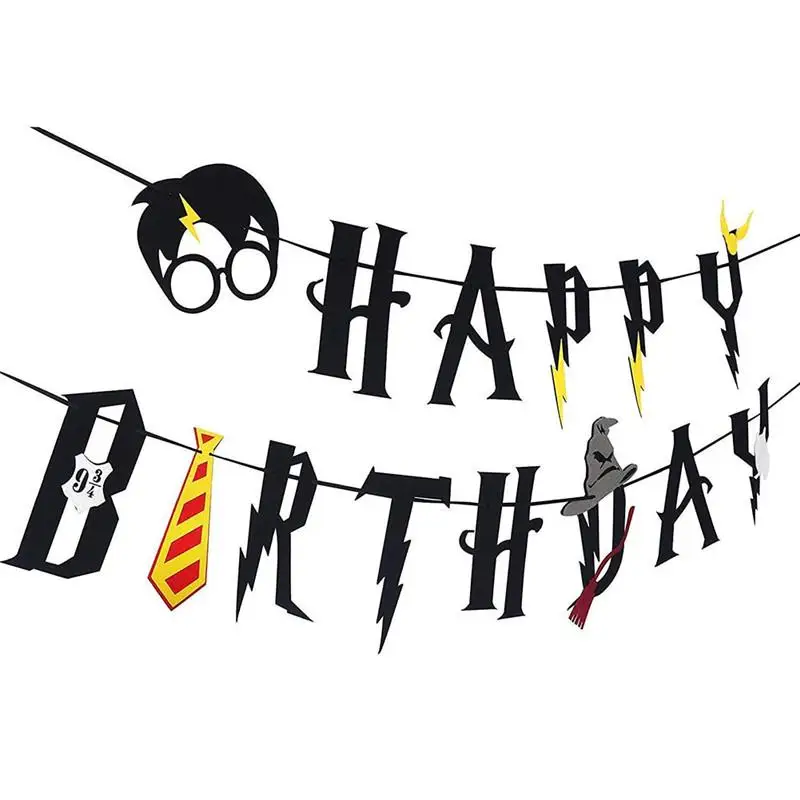 

1 Set Harry Potter Happy Birthday Banner Lightning Felt Flags Bunting Baby Birthday Theme Party Decoration Supplies High Quality