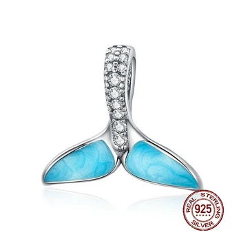 

MOWIMO 925 Sterling Silver Mermaid Tail Blue Enamel Charms Bead Fit Original Silver Bracelets & Bangles Pendant Jewely BKC1067