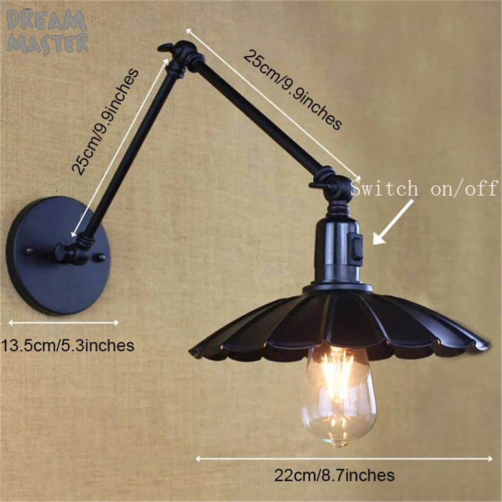 American retro Swing two arms industrial Wall lamp lighting black switch on off sconces arandelas para banheiro antique iron American retro Swing two arms industrial Wall lamp lighting black switch on off sconces arandelas para banheiro antique iron
