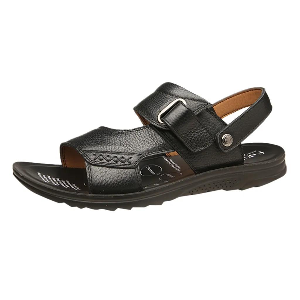Модные летние мужские повседневные сандалии из натуральной кожи; классические пляжные мужские шлепанцы года с металлическим украшением;# G4