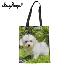 Women Canvas Reusable Shopping Totes With Bolognese Dog Print Casual Large Capacity Lady Female Summer Cotton Shoulder Handbags