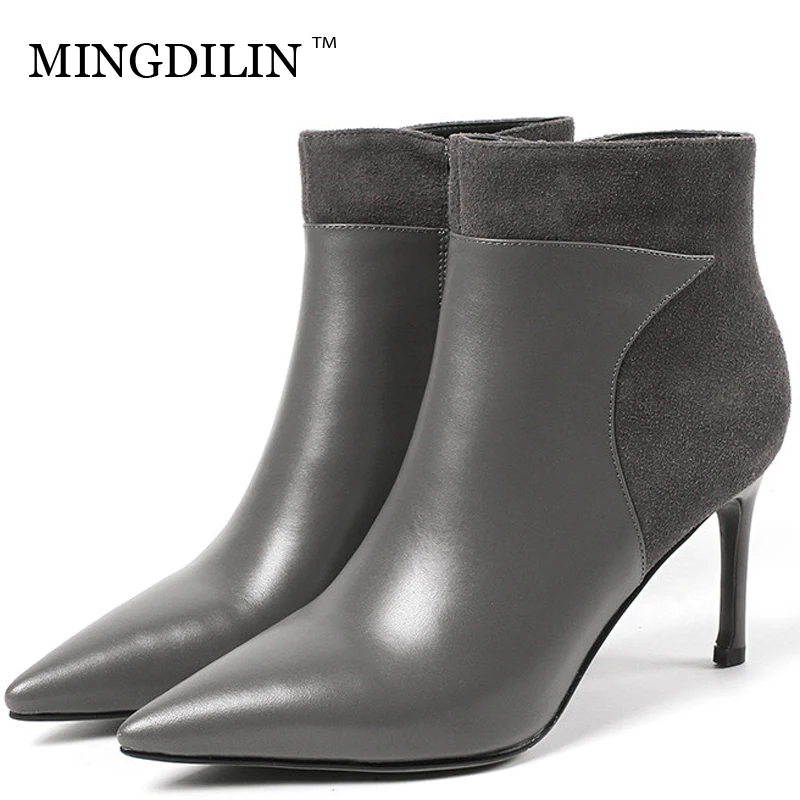 

MINGDILIN Women's Chelsea Boots Genuine Leather High Heels Shoes Woman Ankle Boots Autumn Winter Genuine Leather Chelsea Boots