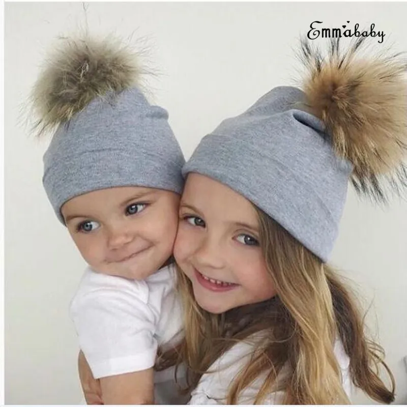 Регулируемый зимний теплый вязаный головной убор для новорожденных мальчиков и девочек, шапка с меховым помпоном, вязаная шапка с бортами