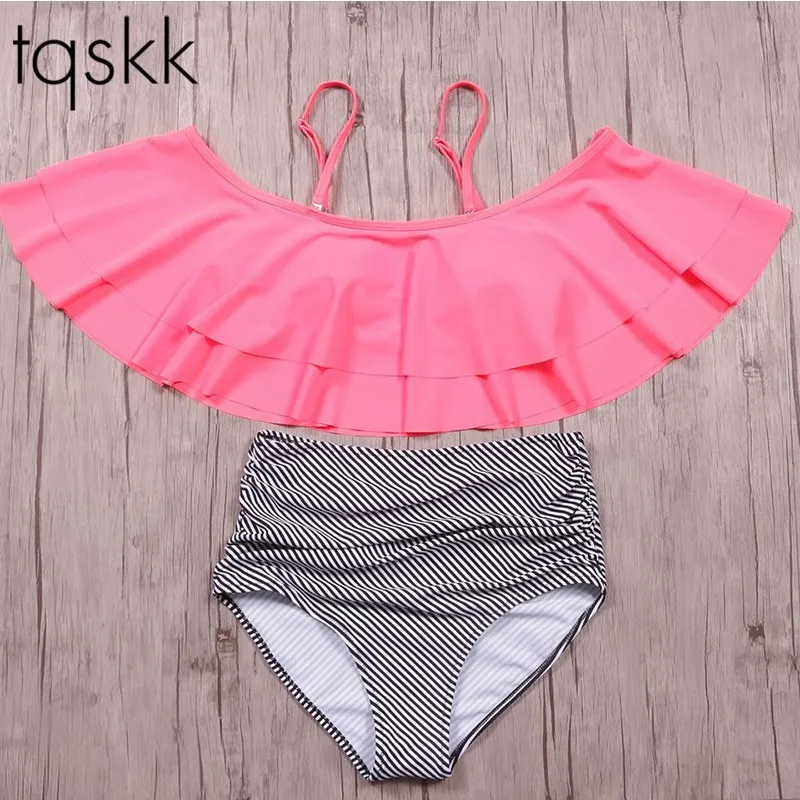 TQSKK 2019 New Sexy Ruffle Bikini Sets Female Swimwear Print Swimsuits Women Top Beach Bathing Suits Backless Biquini |