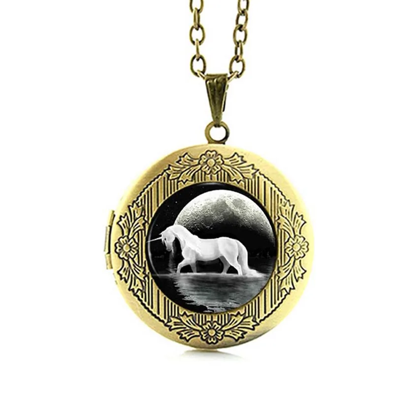 TAFREE Инь Ян Лошадь ожерелье Черное и белое стекло кабошон Единорог художественное изображение животных медальон кулон ожерелье ювелирные изделия N432