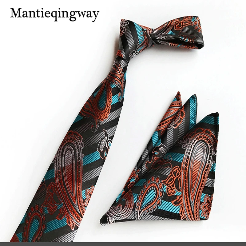 Mantieqingway модные Для мужчин s Пейсли галстук + Hankerchief набор Gravatas Бизнес набор для мужской костюм бренд Галстуки Галстук Hanky