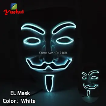 

2020 New Design Halloween Vendetta Mask el wire Mask 10 Color Cute glowing LED Party Mask Gift Powered by DC-3V Steady on Drive