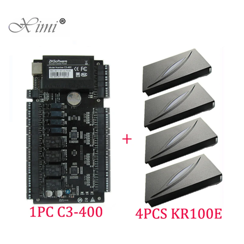 

ZK C3-400 Access Control Panel 4 Door Access Control System With TCP/IP Communication And 4pcs KR100E 125KHz RFID Card Reader