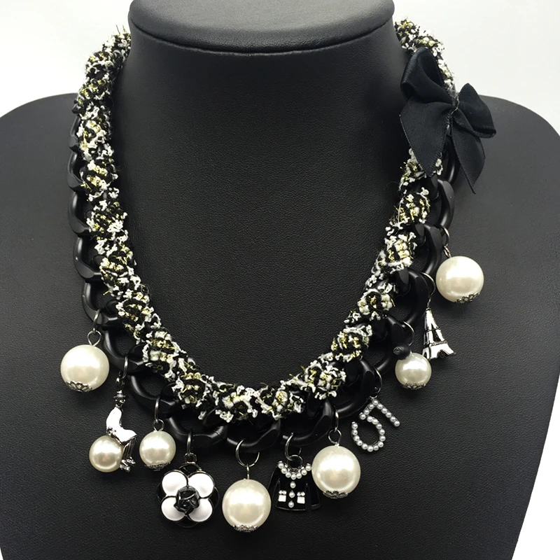 Charms Choker Necklace Women Camellia Letter 5 ABS Pearl Jewelry