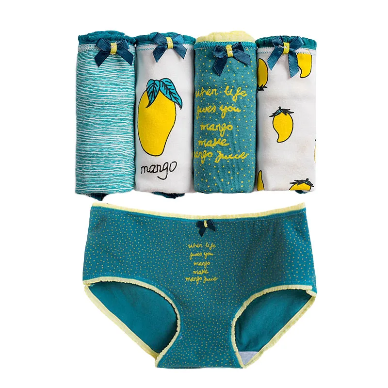 4 pcs/lot Underwear Women Cotton Panties Ladies Sexy Briefs Mango Fruit